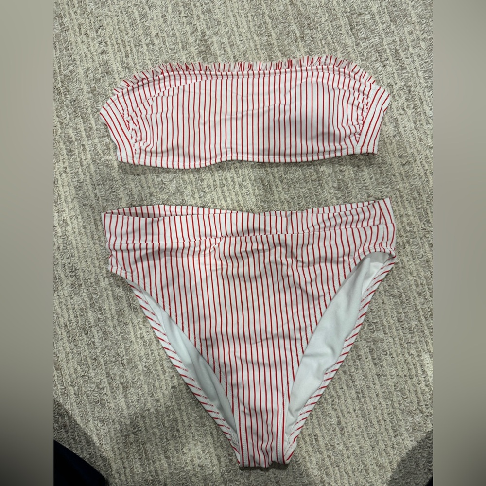 Xhilaration Red and White Striped Bikini Set